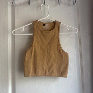beige ribbed high neck tank top